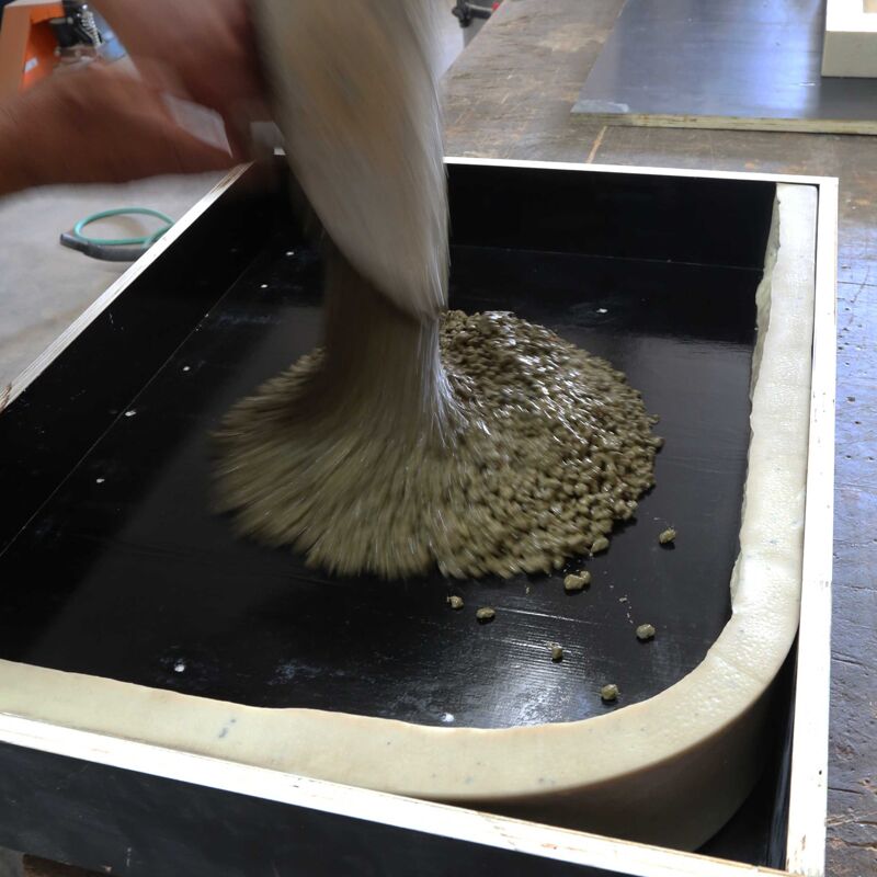 Pouring Concrete in Form Liner Edge Form Liner